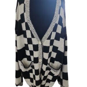 BiBi Black and White Checkered Cardigan